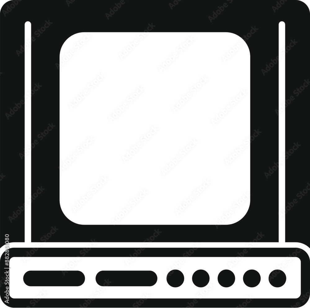 Poster old computer monitor showing blank screen with buttons for using computer