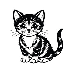 cat sitting silhouette black and white vector illustration 