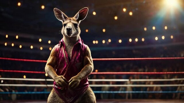 Kangaroo standing in a wrestling arena