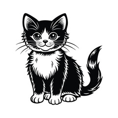 cat sitting silhouette black and white vector illustration 