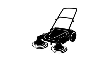 manual street cleaning machine, black isolated silhouette