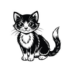 cat sitting silhouette black and white vector illustration 