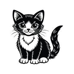 cat sitting silhouette black and white vector illustration 