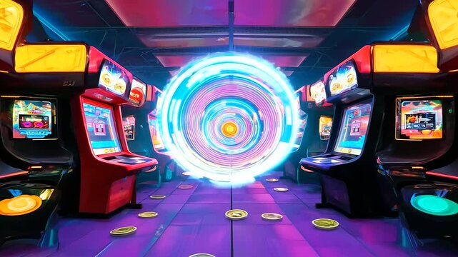 Vintage arcade room filled with classic gaming machines.