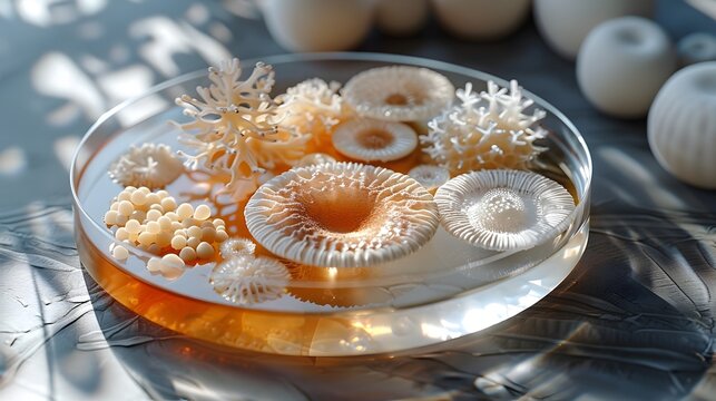 Close up of a Petri Dish Displaying Diverse Fungal Cultures
