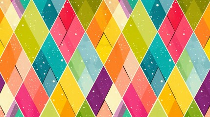 A bright and cheerful geometric summer background with a pattern of colorful diamonds and chevrons, creating a vibrant and playful design perfect for summer time fun promotions.