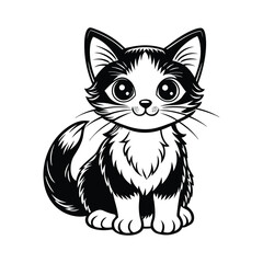 cat sitting silhouette black and white vector illustration 
