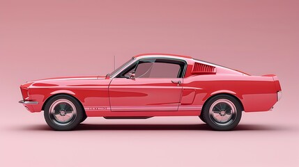 Powerful Red Mustang Sports Car on Pastel Color Background with Studio Lighting