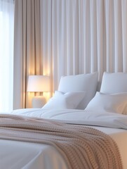 peaceful bed room, white Interior, midnight, warm mood, photorealistic, ultra realistic, midnight, high detailed, high detailed skin, high quality