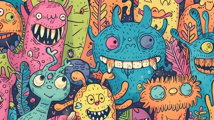 Fototapeta premium monster background kid drawing style