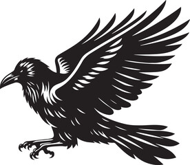 Mysterious Raven Silhouette: A Dark, Majestic Figure Soaring Through the Twilight Sky, Symbolizing Wisdom, Freedom, and Transformation in Its Bold, Shadowed Form