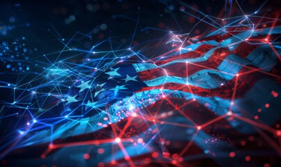Abstract technological digital USA flag, template background. Concept for USA election day background
