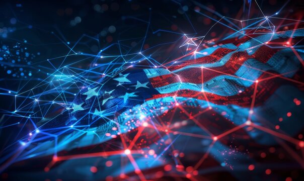 Abstract technological digital USA flag, template background. Concept for USA election day background