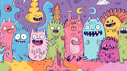 monster background kid drawing style
