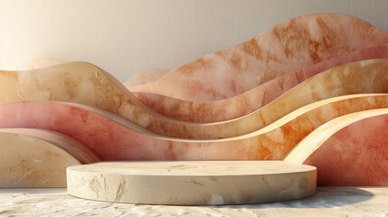 Background for product presentation with minimalistic geometric elements. Beige wall mockup in the style of modern style. 