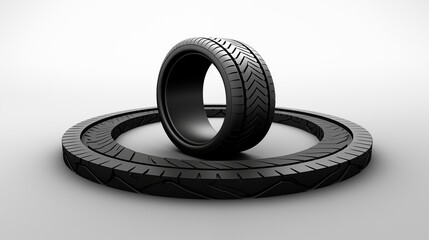 Black tire track on road isolated wheel trace icon
