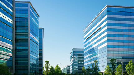 Experience the cutting-edge sophistication of a modern office building, where sleek glass facades and innovative design create a dynamic workspace. 
