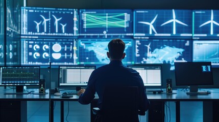 Fototapeta premium Monitoring Renewable Energy: AI in Wind Farm Operations