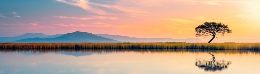 Fototapeta premium A serene landscape showcasing synergistic traditional conservation methods, with thriving natural habitats and sustainable practices