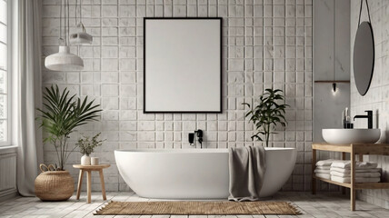 white comfortable bathroom interior background, 3d rendering