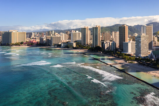Aerial view of Honolulu waterfront, Oahu island, Hawaii