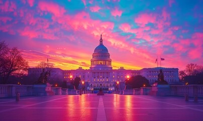 Fototapeta premium US Capitol building at sunset, Washington DC, USA, Generative AI