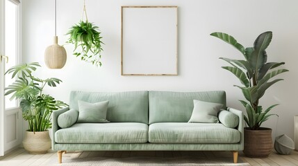Modern living room with a comfortable leather sofa and stylish interior design
