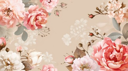Floral Border with Pink and White Roses