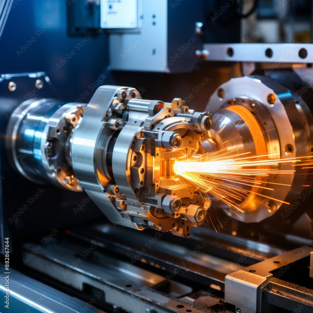 Poster high speed cnc lathe tool with glowing cutting edge in sharp focus for precision machining