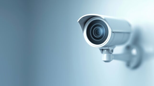 A close-up view of a modern CCTV security camera mounted on a wall, used for surveillance and monitoring purposes.