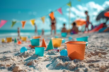 A family beach Olympics, featuring games like frisbee golf and a sandbucket relay, all with a festive twist