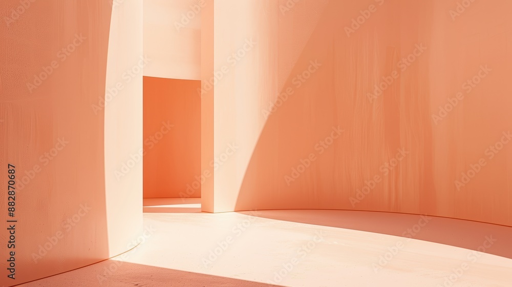 Poster abstract peach architectural space with soft curves and minimalistic design.