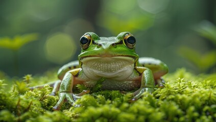 Obraz premium Close-up of a Green Tree Frog in a Lush Forest