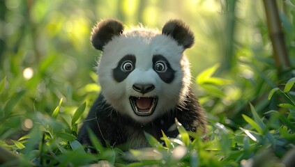 Fototapeta premium Surprised Panda Cub in the Jungle