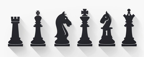Silhouettes of chess pieces in black and white vector illustration representing strategic gameplay - Generative ai