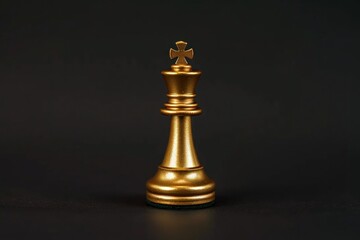 Golden king chess piece on a minimalist black background symbolizing strategy and power in chess - Generative ai