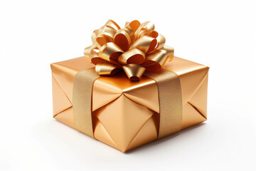 Obraz premium Elegant Gold-Wrapped Gift Box with a Luxurious Bow Tied Perfectly on Top