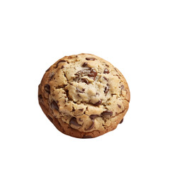 Cookie with milk chocolate chips, front view, isolated on Transparent background. 