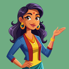 Indian Female, Young Adult, Slim : Gesturing upwards with an open palm, explaining a concept in a presentation.
