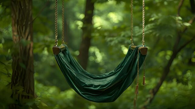 A lush forest swing dd with a rich velvetlike fabric that shimmers in the wind.