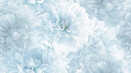 A bouquet of light blue carnations and dried flowers arranged against a soft white background SEAMLESS PATTERN