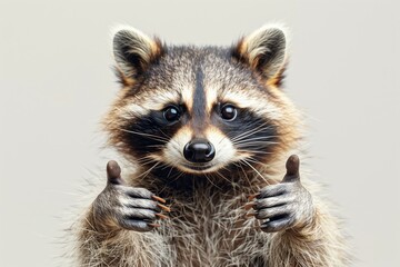 Raccoon thumbs up on white background - AI art