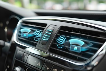 Modern car dashboard  detailed view with air conditioner vents infographic and airflow paths