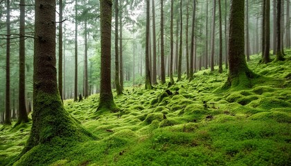 Obraz premium Moss-covered forest floor after rainfall