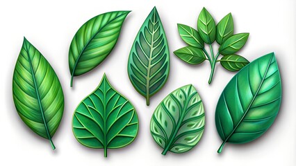 Fototapeta premium a set of different shapes of green leaves on a white background