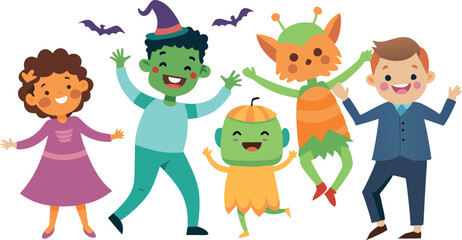 Kids dressed as zombies and monsters for Halloween