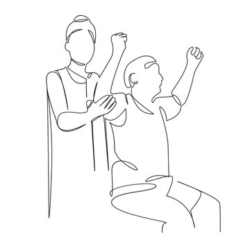 recommend clip art: One continuous single drawing line art flat doodle medical, rehabilitation, adult, treatment, patient, physiotherapy, osteopath, old. Isolated image hand draw contour on a white background
                    