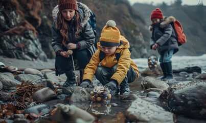 A scavenger hunt with clues hidden under beach rocks, leading family members to holiday treats