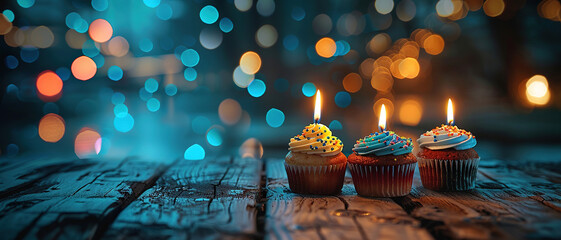 Cupcake in birthday concept with candles, Happy Birthday cake  