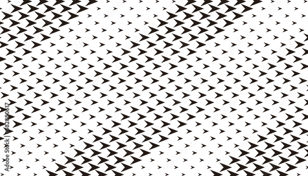 Poster black and white sharp arrows halftone pattern background. for backgroud design and jersey printing. 